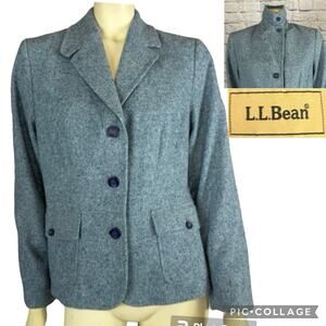 Vintage L.L. Bean Women's Blue Tweed Blazer with 2 way collar size medium